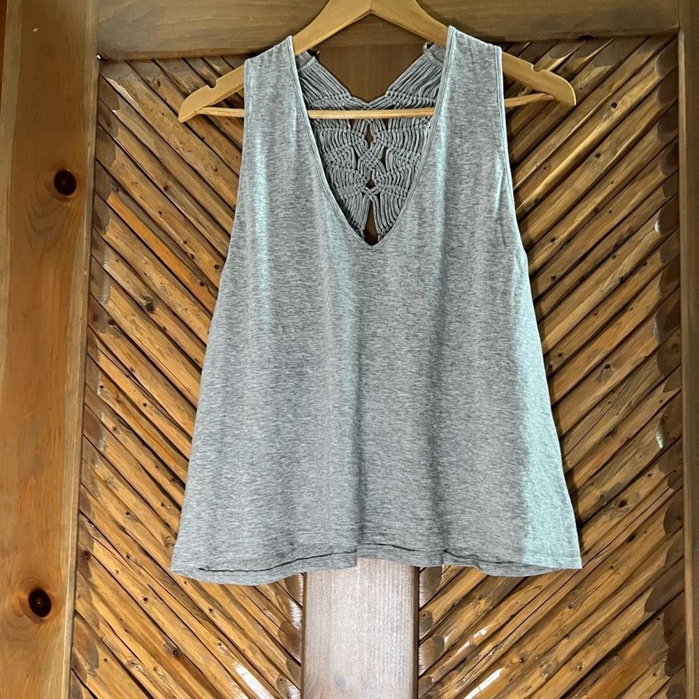 NWOT Free People Strappy Back Gray Woven Tank Top - Picture 2 of 15